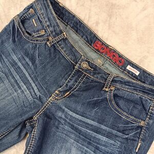 Bongo Sz 15 35x31 Womens Western Bootcut Whiskered Dark Wash Denim Jeans